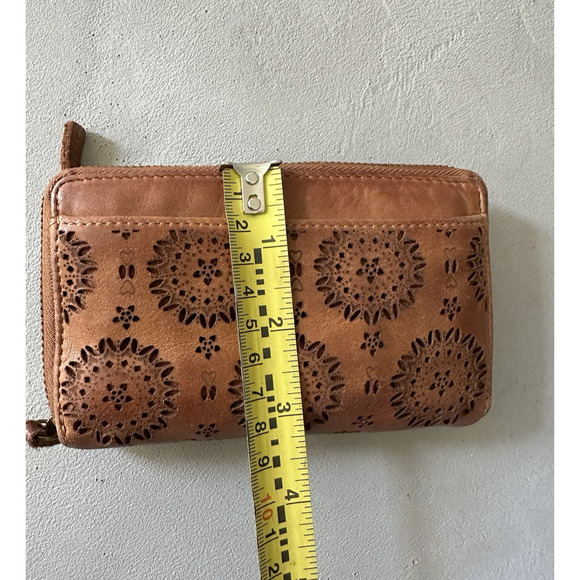 Women’s Boho Distressed Perforated Brown Leather Wallet - Picture 3 of 16
